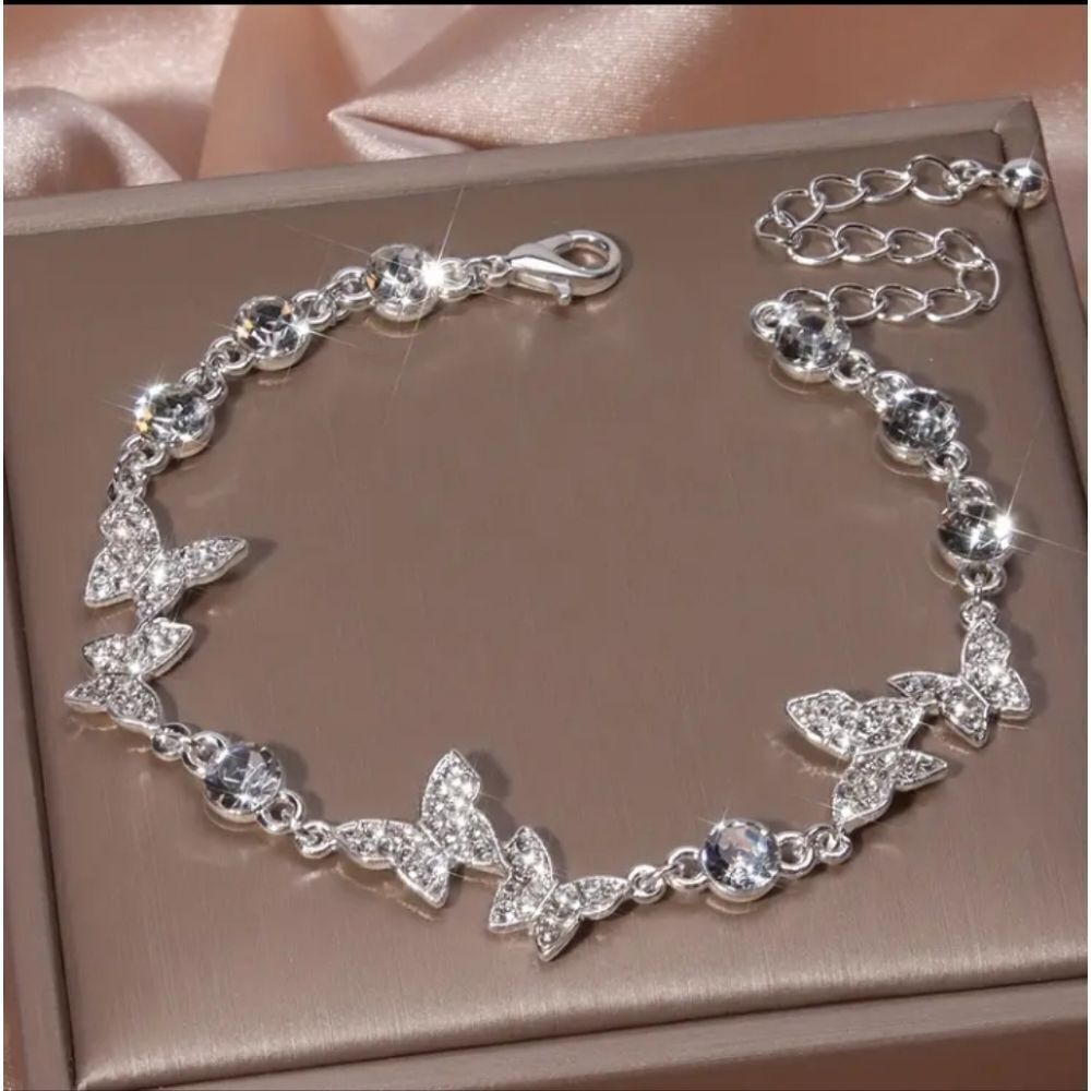 3 for 26 -  Rhinestone Butterfly Decor Silver Plated Shiny Bracelet